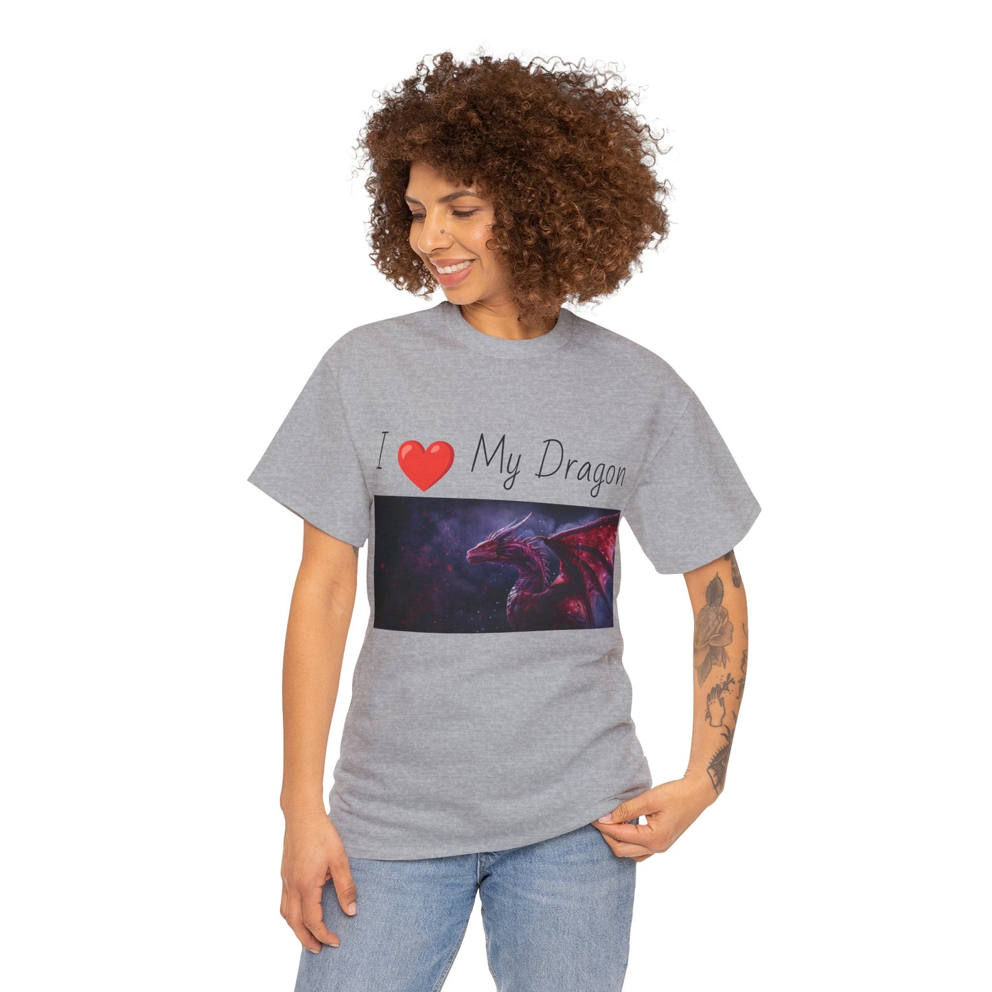 I ❤️ My Dragon (Red Dragon) - Unisex Heavy Cotton Tee