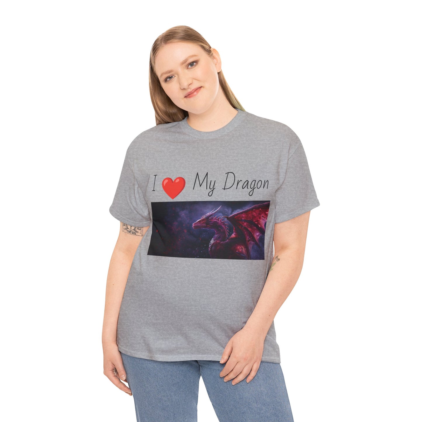 I ❤️ My Dragon (Red Dragon) - Unisex Heavy Cotton Tee