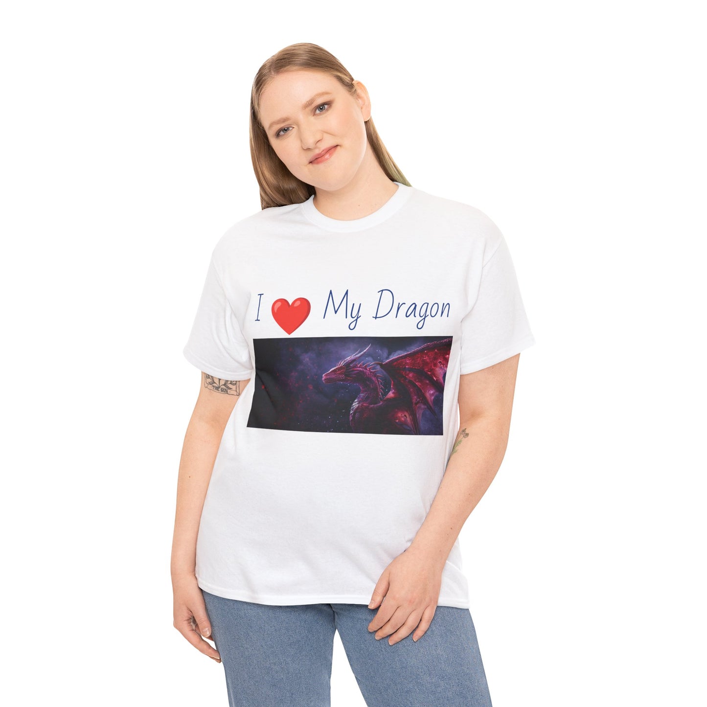 I ❤️ My Dragon (Red Dragon) - Unisex Heavy Cotton Tee