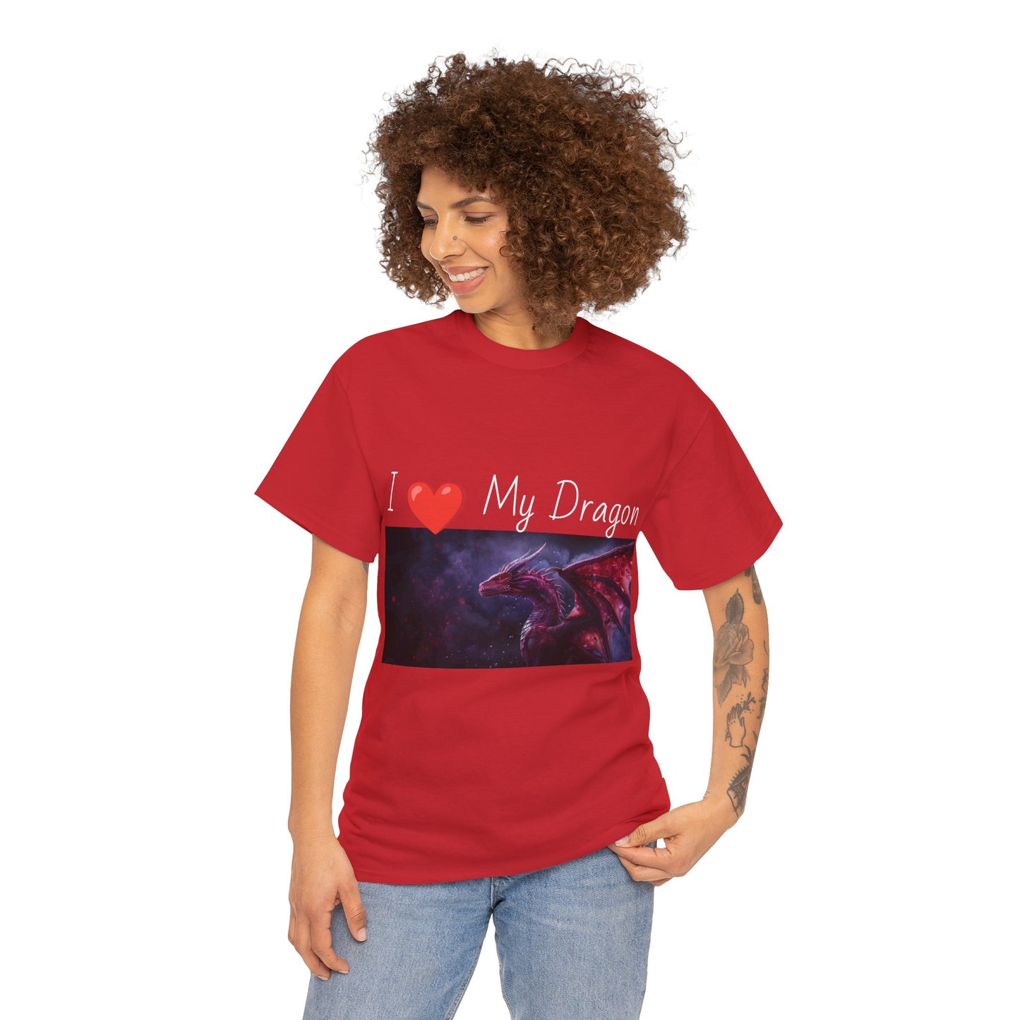 I ❤️ My Dragon (Red Dragon) - Unisex Heavy Cotton Tee